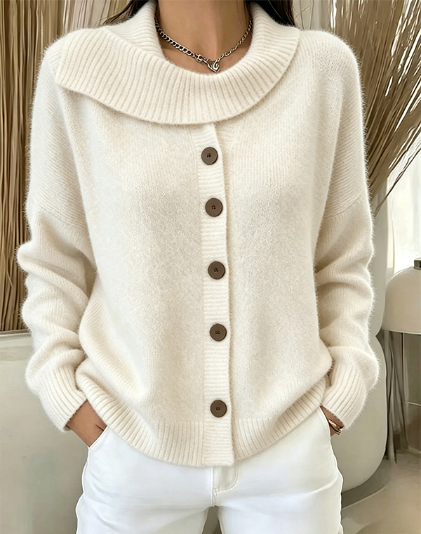 Women's Vintage Shawl Collar Button-Up Oversized Knit Cardigan