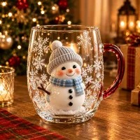 Christmas 3D Raised Glass Cup Collection — 6 Festive Designs