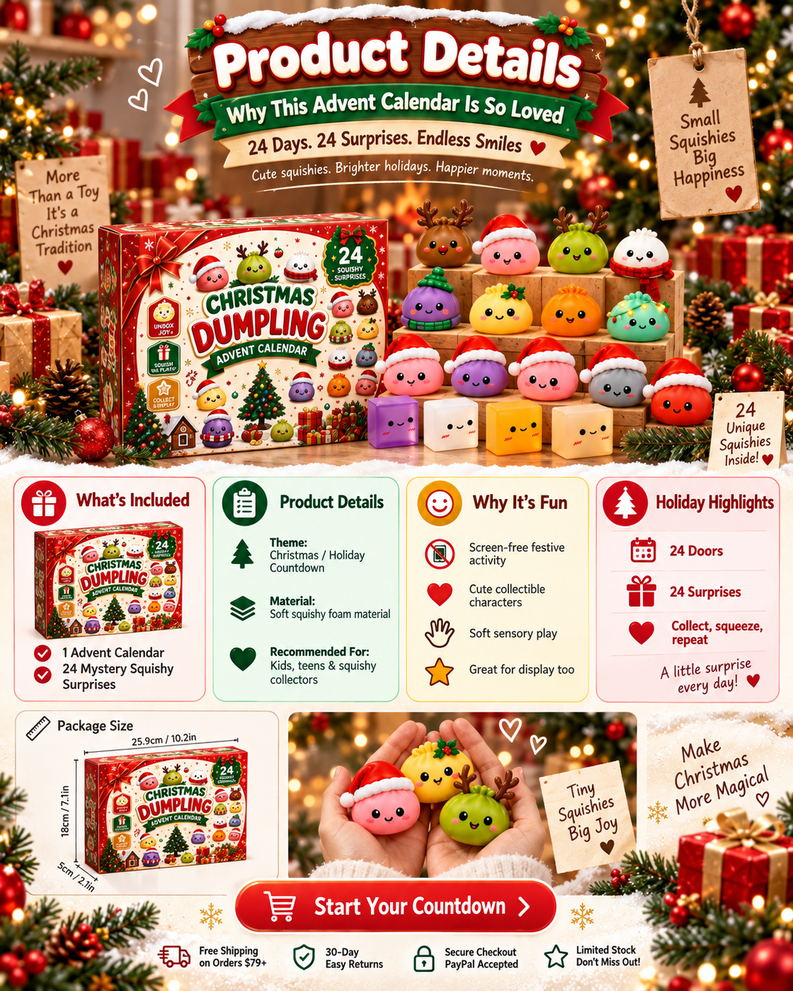🎅2026 Christmas Squishy Advent Calendar - 24 Days Dumpling Squishies Toys