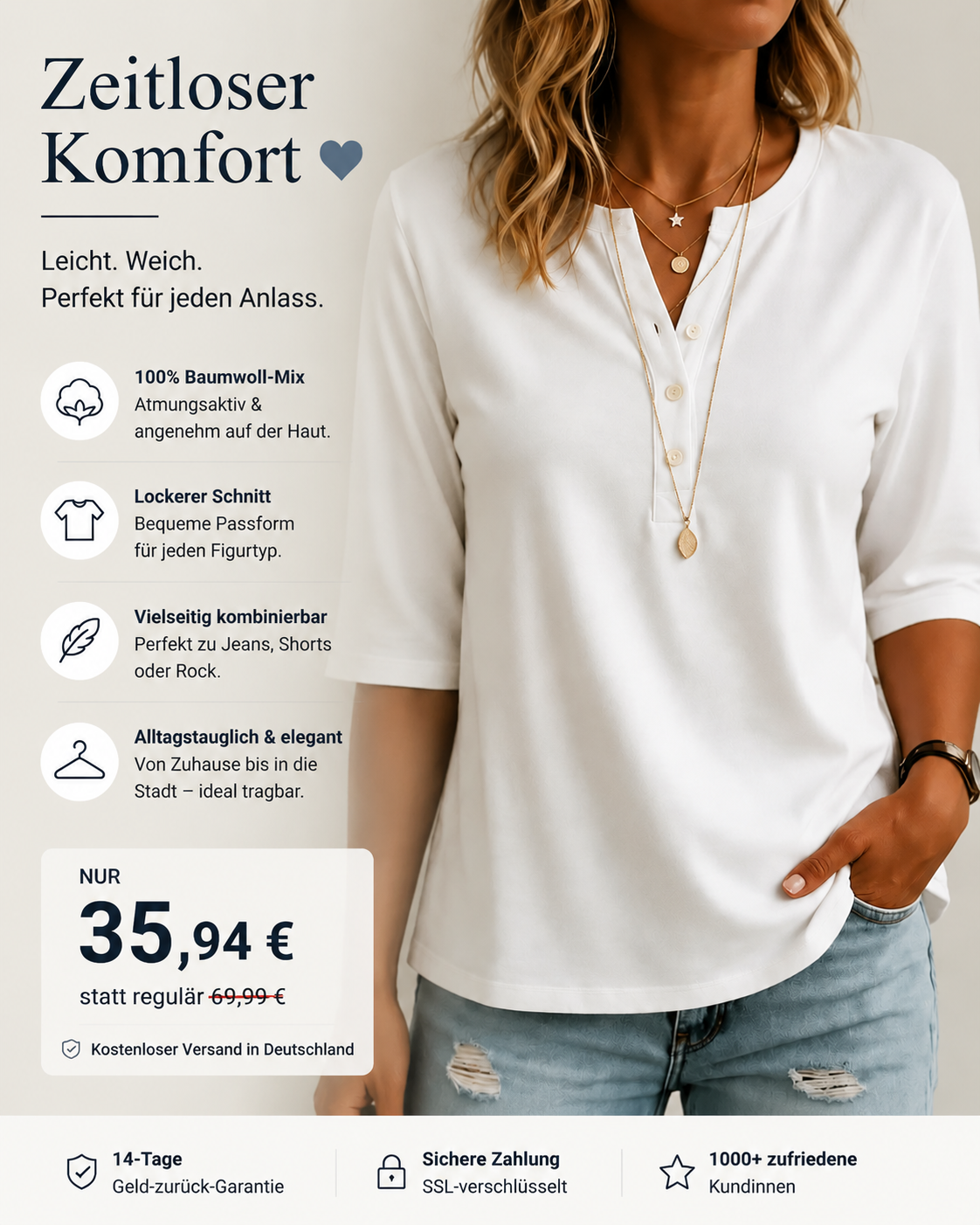 TODAY ONLY🔥Classic Henley Collar 100% Cotton T-shirt