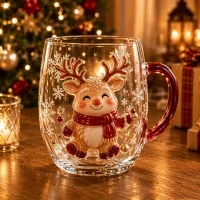 Christmas 3D Raised Glass Cup Collection — 6 Festive Designs