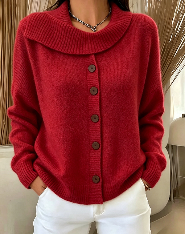 Women's Vintage Shawl Collar Button-Up Oversized Knit Cardigan