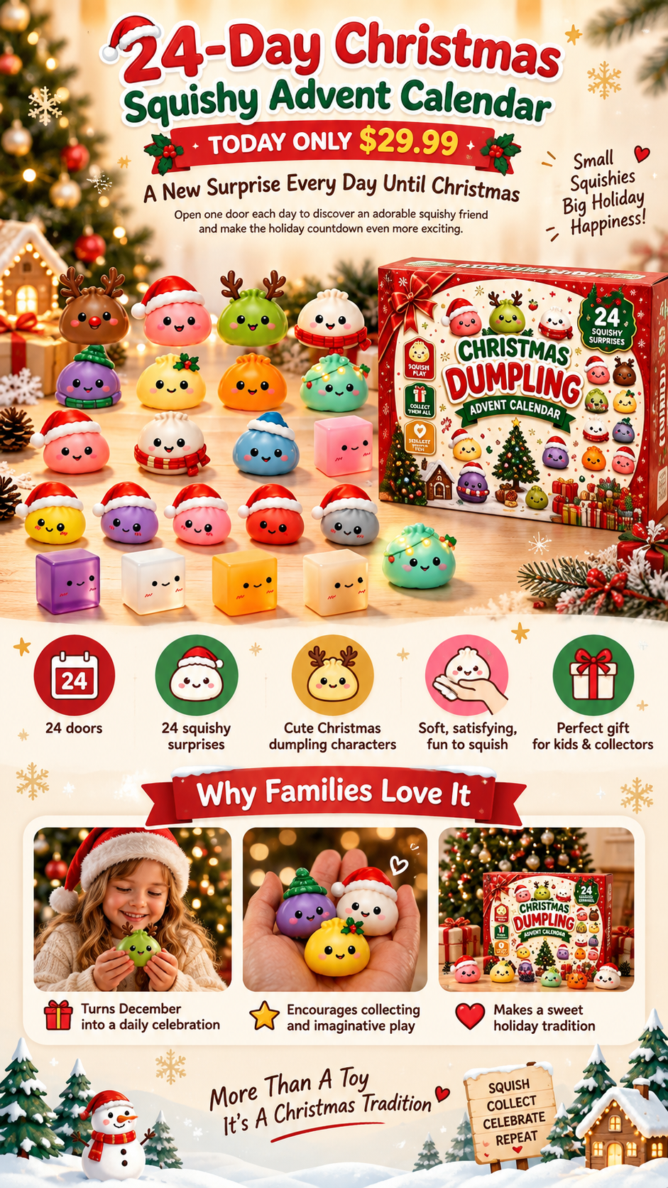 🎅2026 Christmas Squishy Advent Calendar - 24 Days Dumpling Squishies Toys