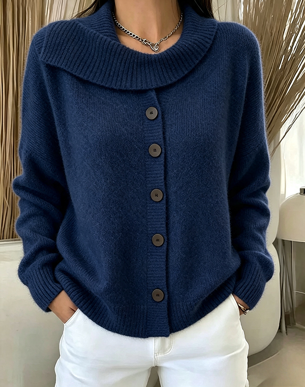 Women's Vintage Shawl Collar Button-Up Oversized Knit Cardigan
