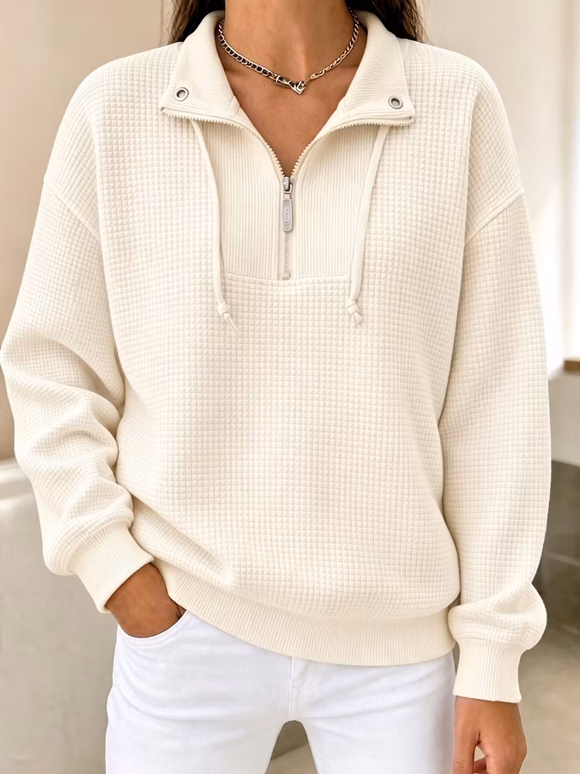 Cozy Waffle Knit Half-Zip Cuffed Pullover