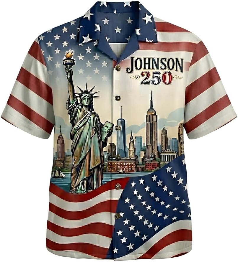 USA 250th Anniversary Hawaiian Shirt for Men, Patriotic Eagle Statue of Liberty Freedom Gift, 1776-2026