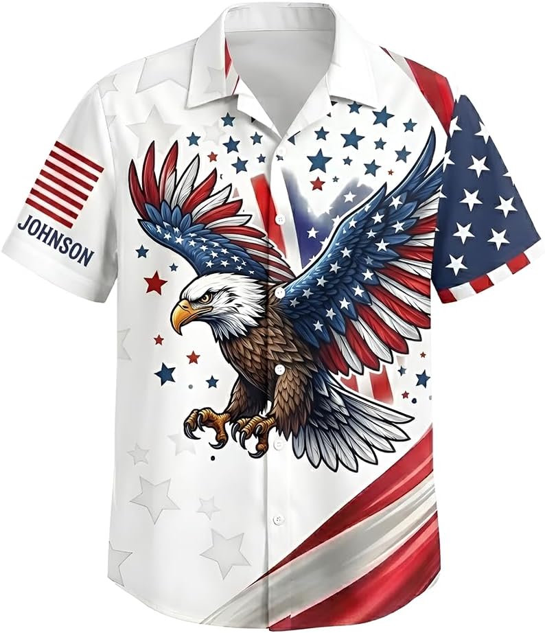 USA 250th Anniversary Hawaiian Shirt for Men, Patriotic Eagle Statue of Liberty Freedom Gift, 1776-2026