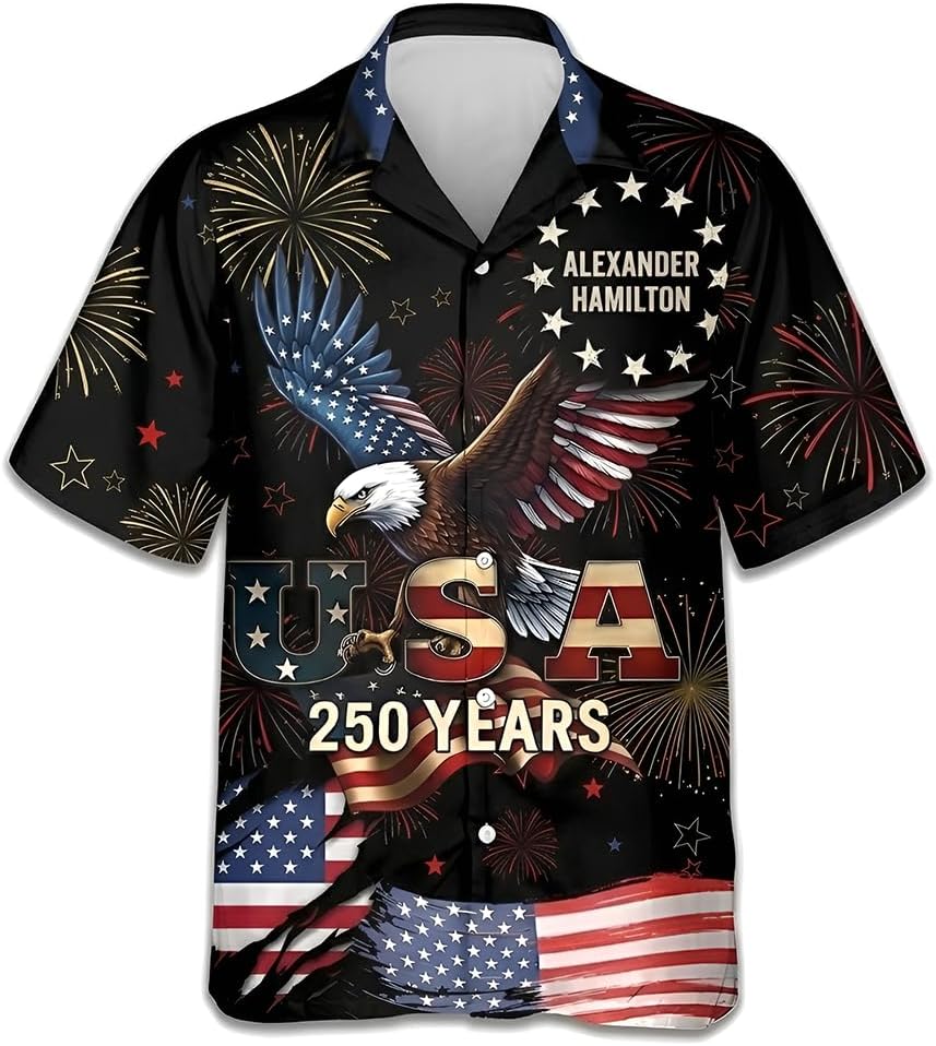 USA 250th Anniversary Hawaiian Shirt for Men, Patriotic Eagle Statue of Liberty Freedom Gift, 1776-2026