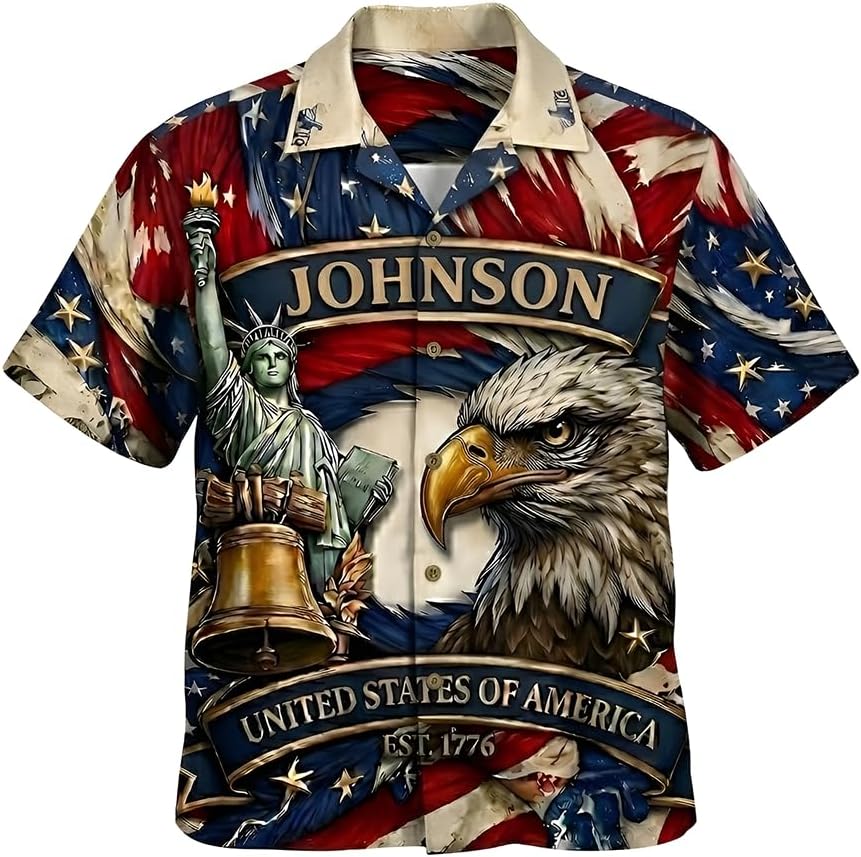 USA 250th Anniversary Hawaiian Shirt for Men, Patriotic Eagle Statue of Liberty Freedom Gift, 1776-2026