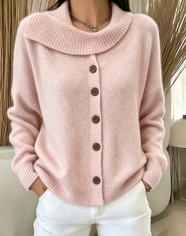 Women's Vintage Shawl Collar Button-Up Oversized Knit Cardigan