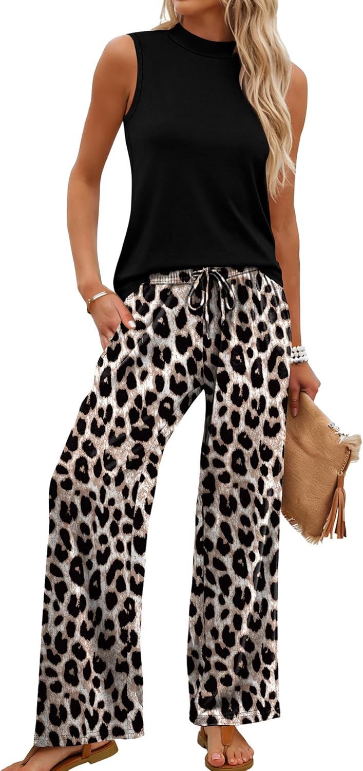 Sleeveless Top & Floral Wide-Leg Pants Set