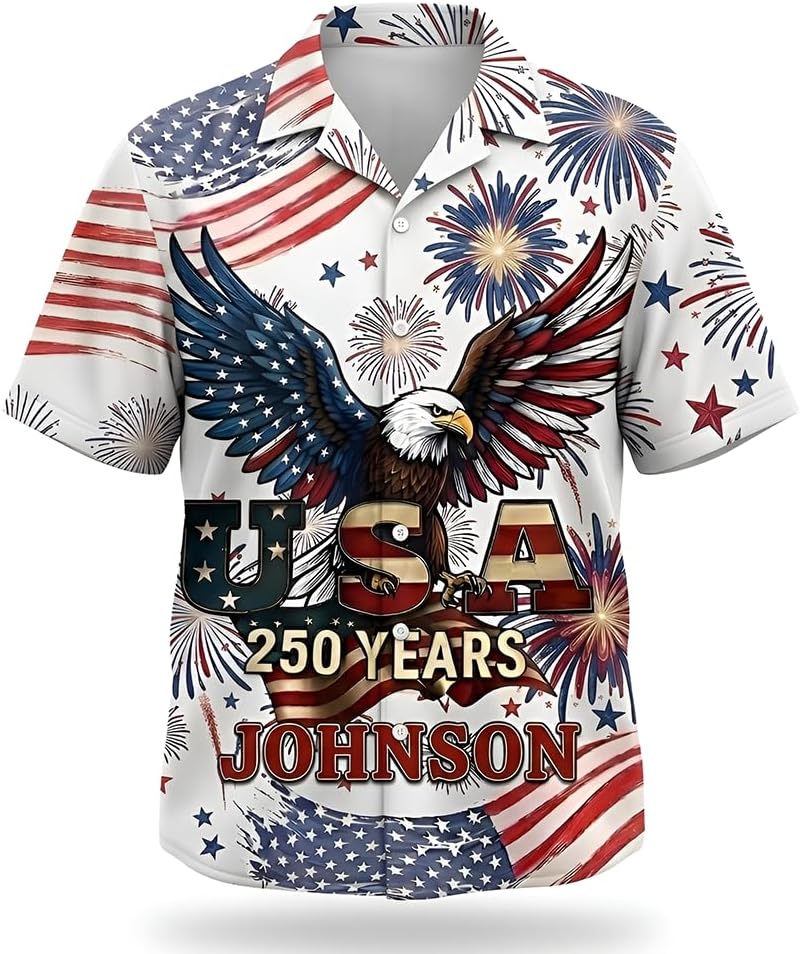 USA 250th Anniversary Hawaiian Shirt for Men, Patriotic Eagle Statue of Liberty Freedom Gift, 1776-2026