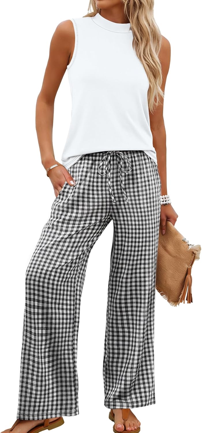 Sleeveless Top & Floral Wide-Leg Pants Set