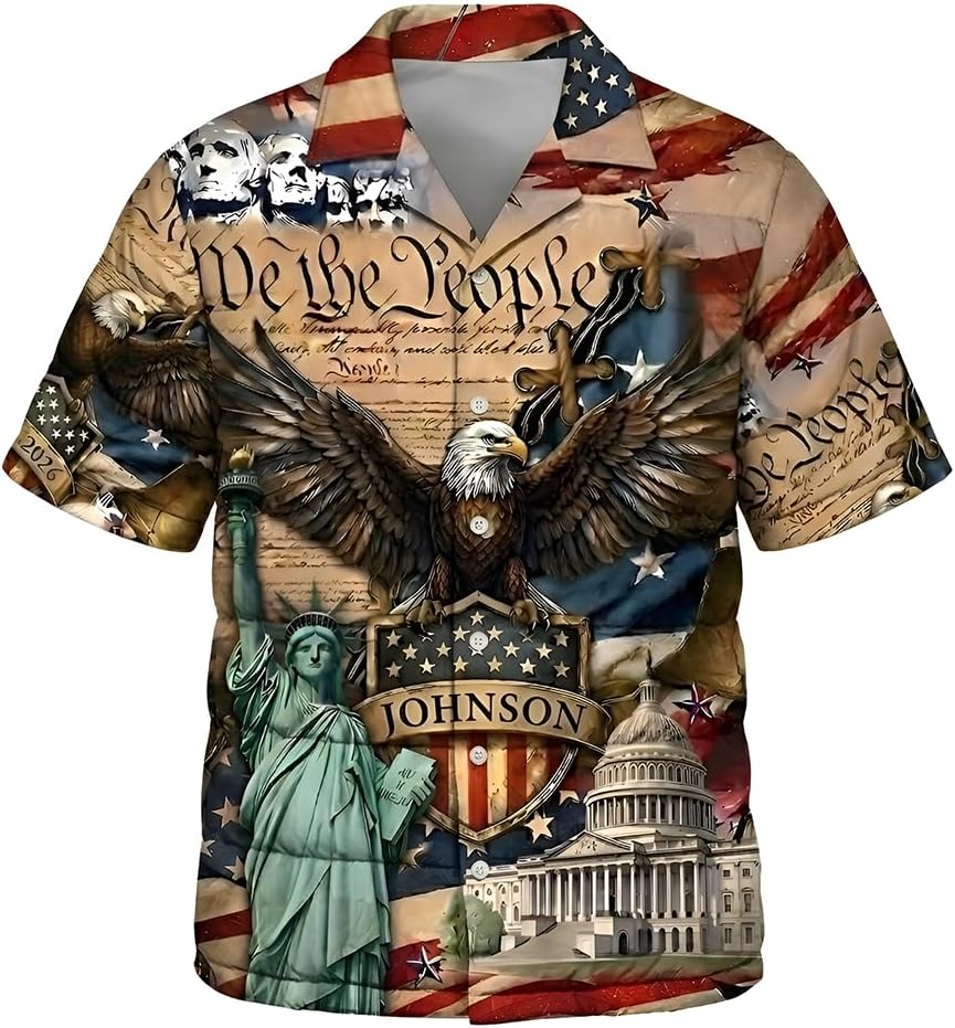 USA 250th Anniversary Hawaiian Shirt for Men, Patriotic Eagle Statue of Liberty Freedom Gift, 1776-2026