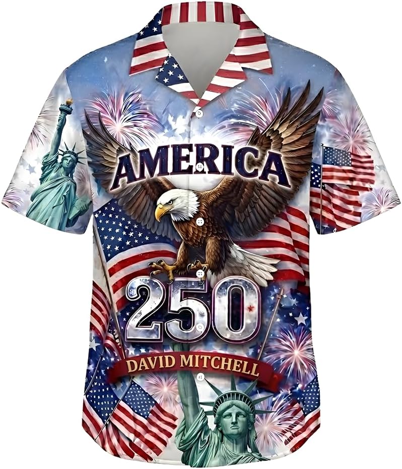 USA 250th Anniversary Hawaiian Shirt for Men, Patriotic Eagle Statue of Liberty Freedom Gift, 1776-2026