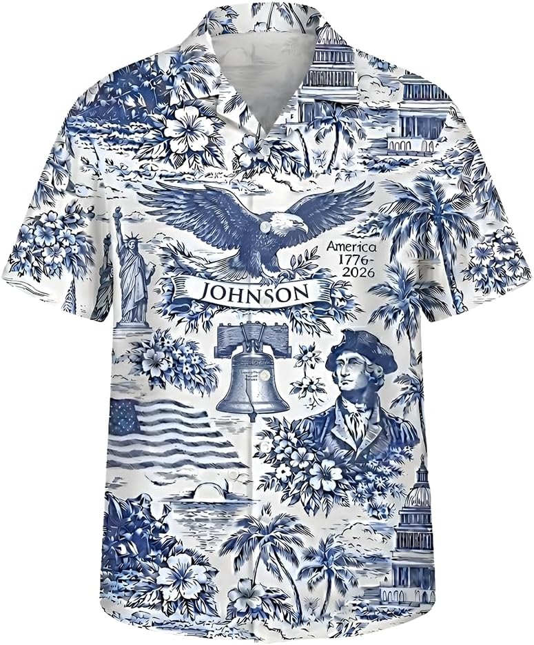 USA 250th Anniversary Hawaiian Shirt for Men, Patriotic Eagle Statue of Liberty Freedom Gift, 1776-2026