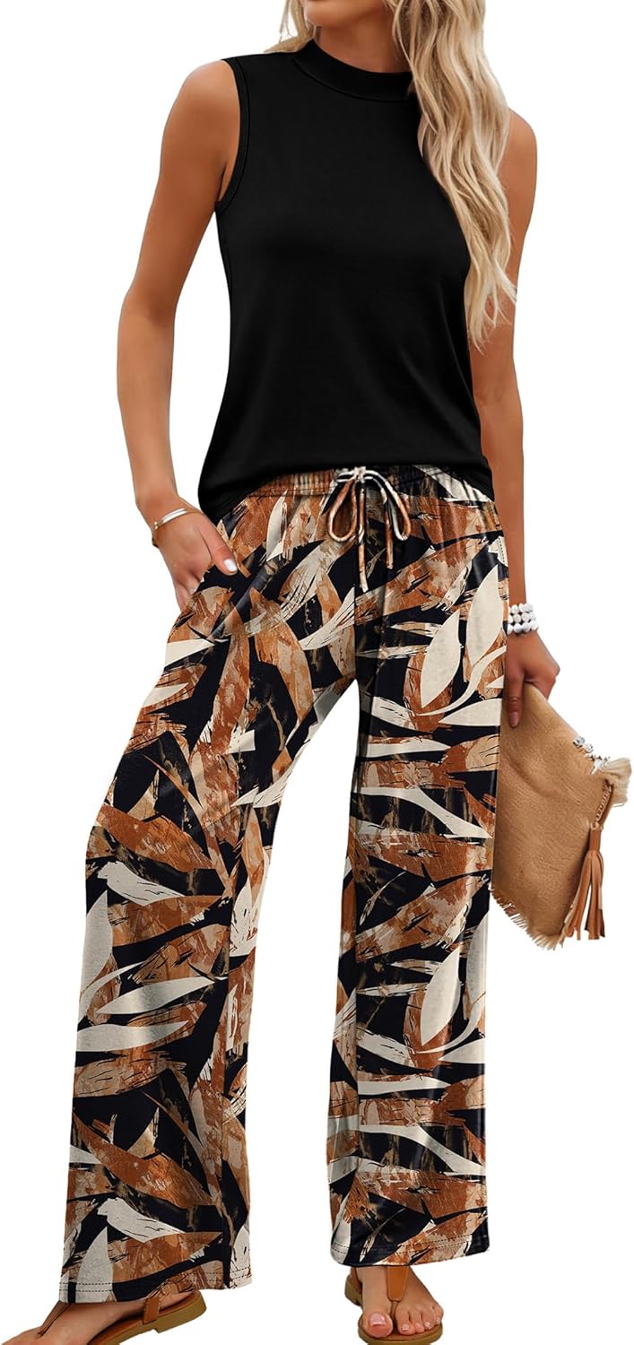 Sleeveless Top & Floral Wide-Leg Pants Set
