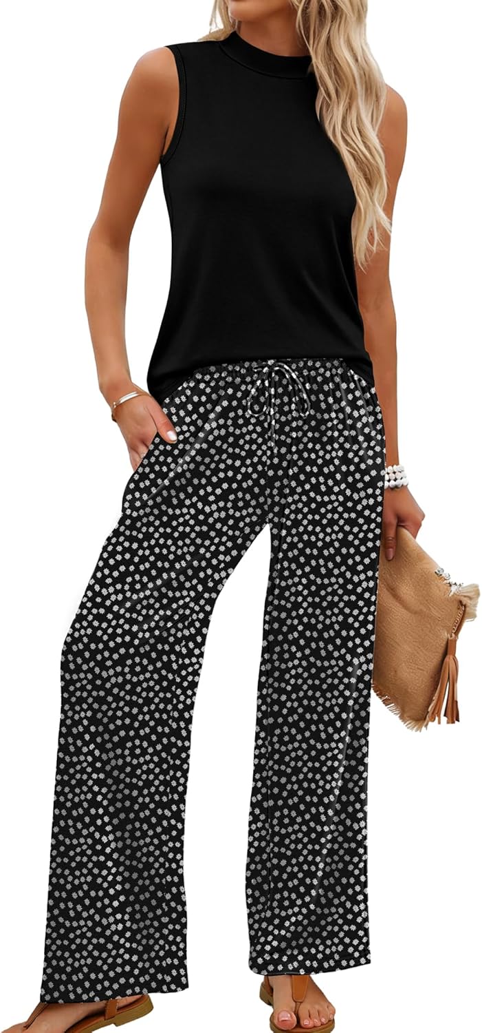 Sleeveless Top & Floral Wide-Leg Pants Set