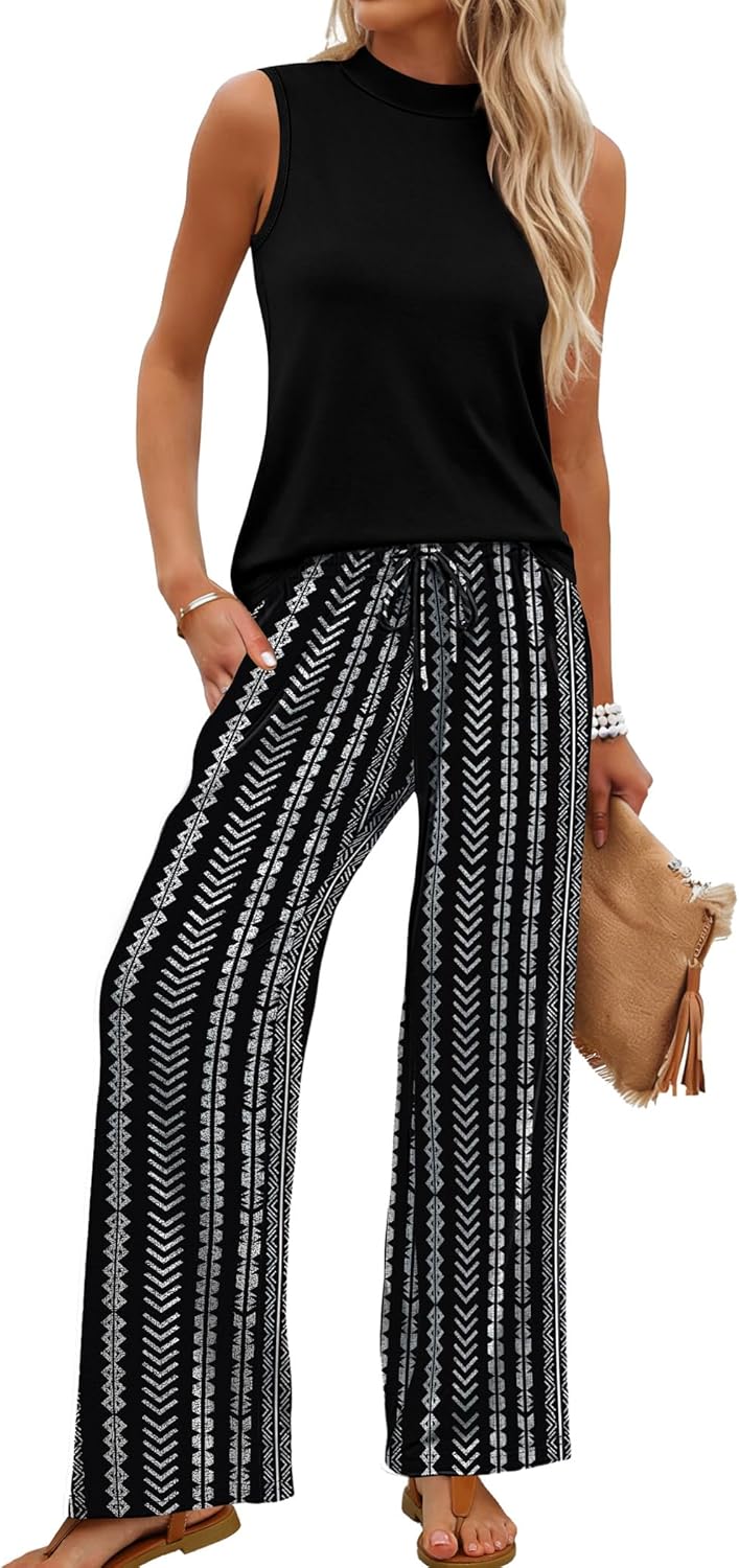 Sleeveless Top & Floral Wide-Leg Pants Set