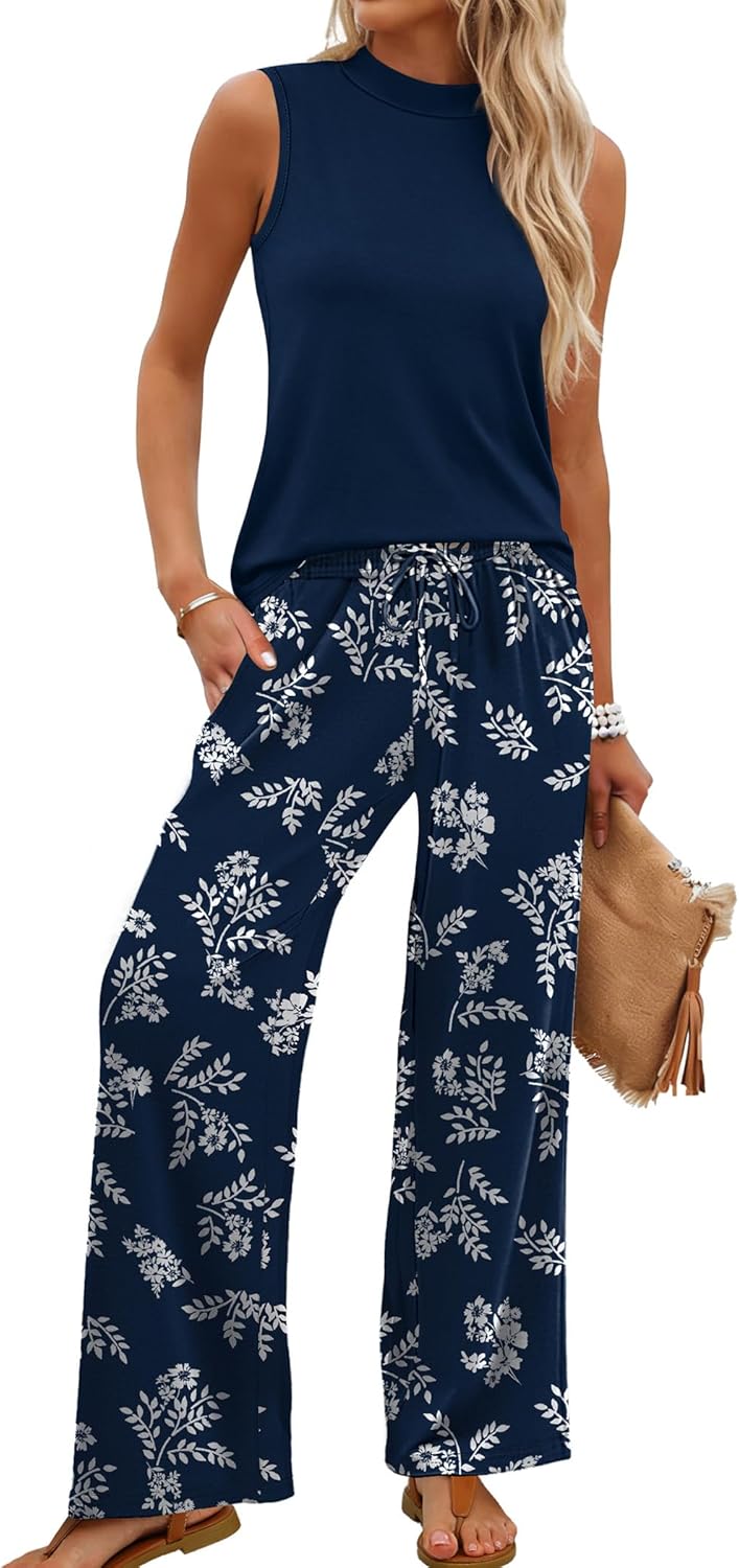 Sleeveless Top & Floral Wide-Leg Pants Set