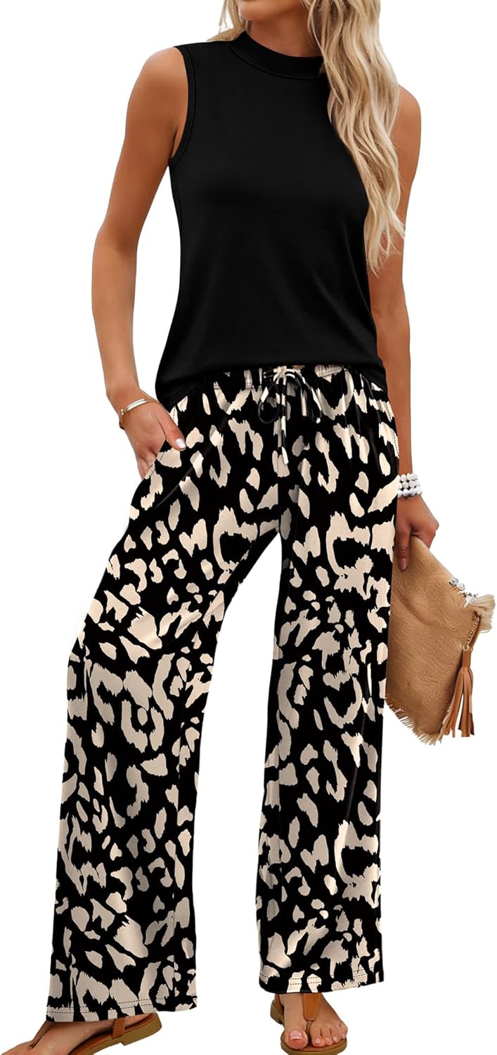 Sleeveless Top & Floral Wide-Leg Pants Set
