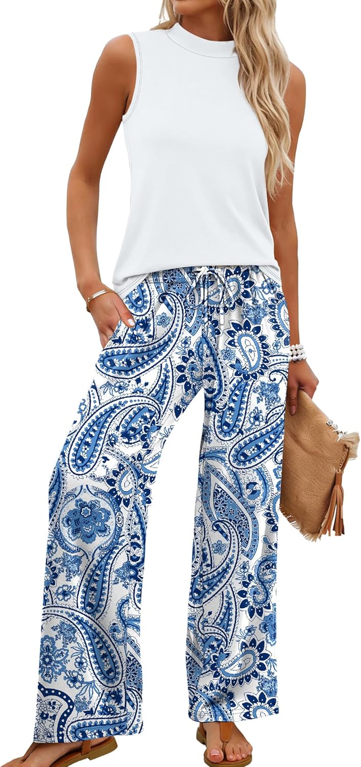 Sleeveless Top & Floral Wide-Leg Pants Set