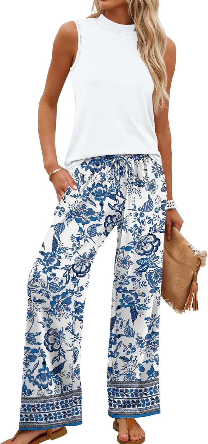 Sleeveless Top & Floral Wide-Leg Pants Set