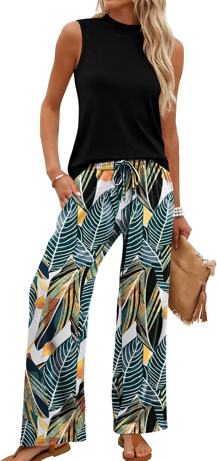 Sleeveless Top & Floral Wide-Leg Pants Set