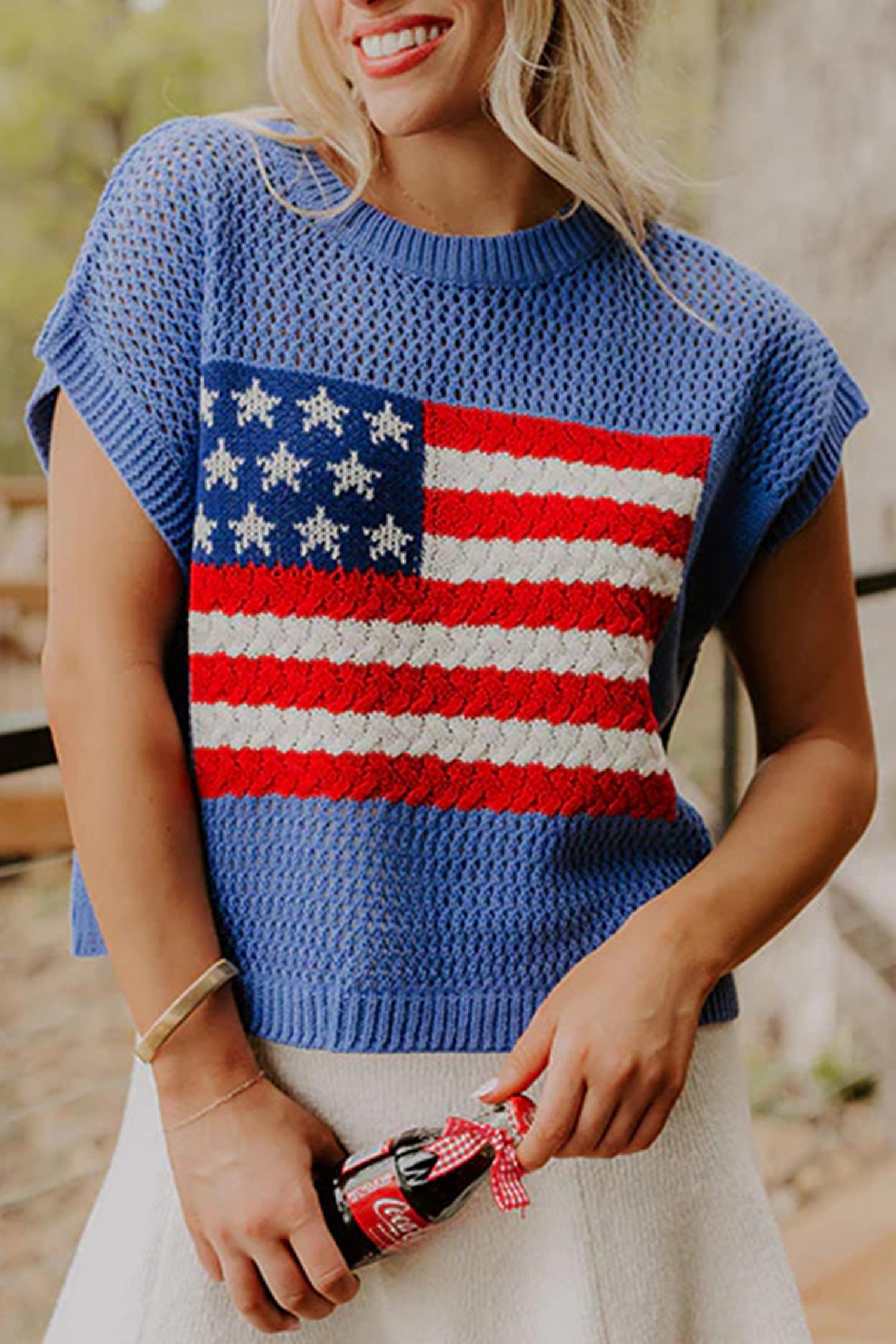 American Flag Knit Sleeveless Sweater