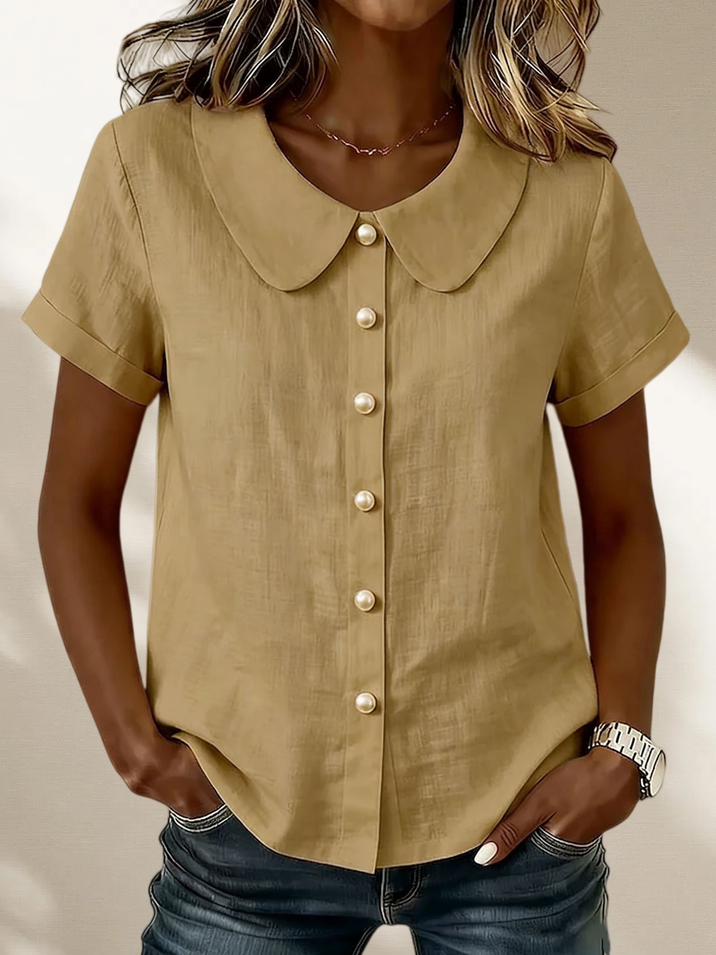 Mother’s Day Gift❤️Minimal Peter Pan Collar Button Shirt