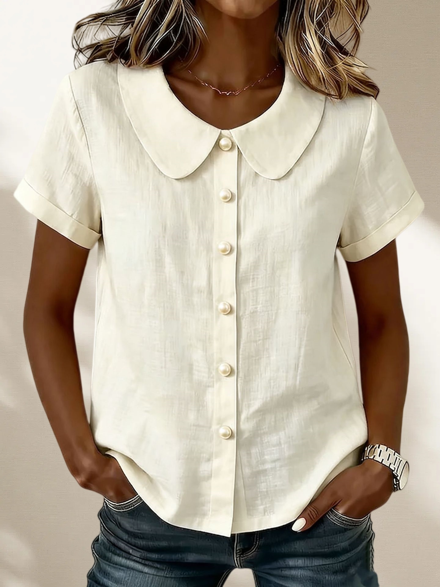 Mother’s Day Gift❤️Minimal Peter Pan Collar Button Shirt