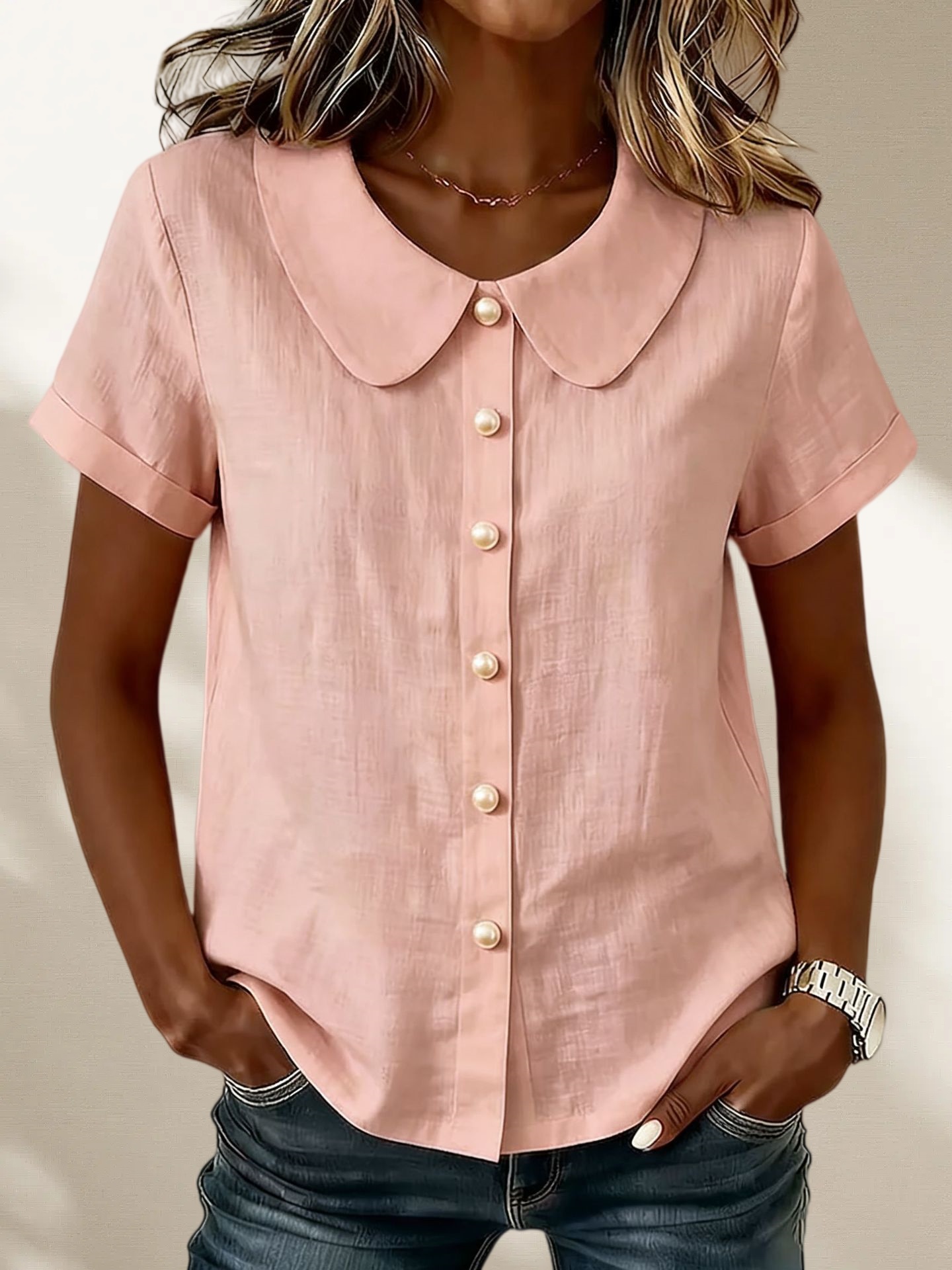 Mother’s Day Gift❤️Minimal Peter Pan Collar Button Shirt