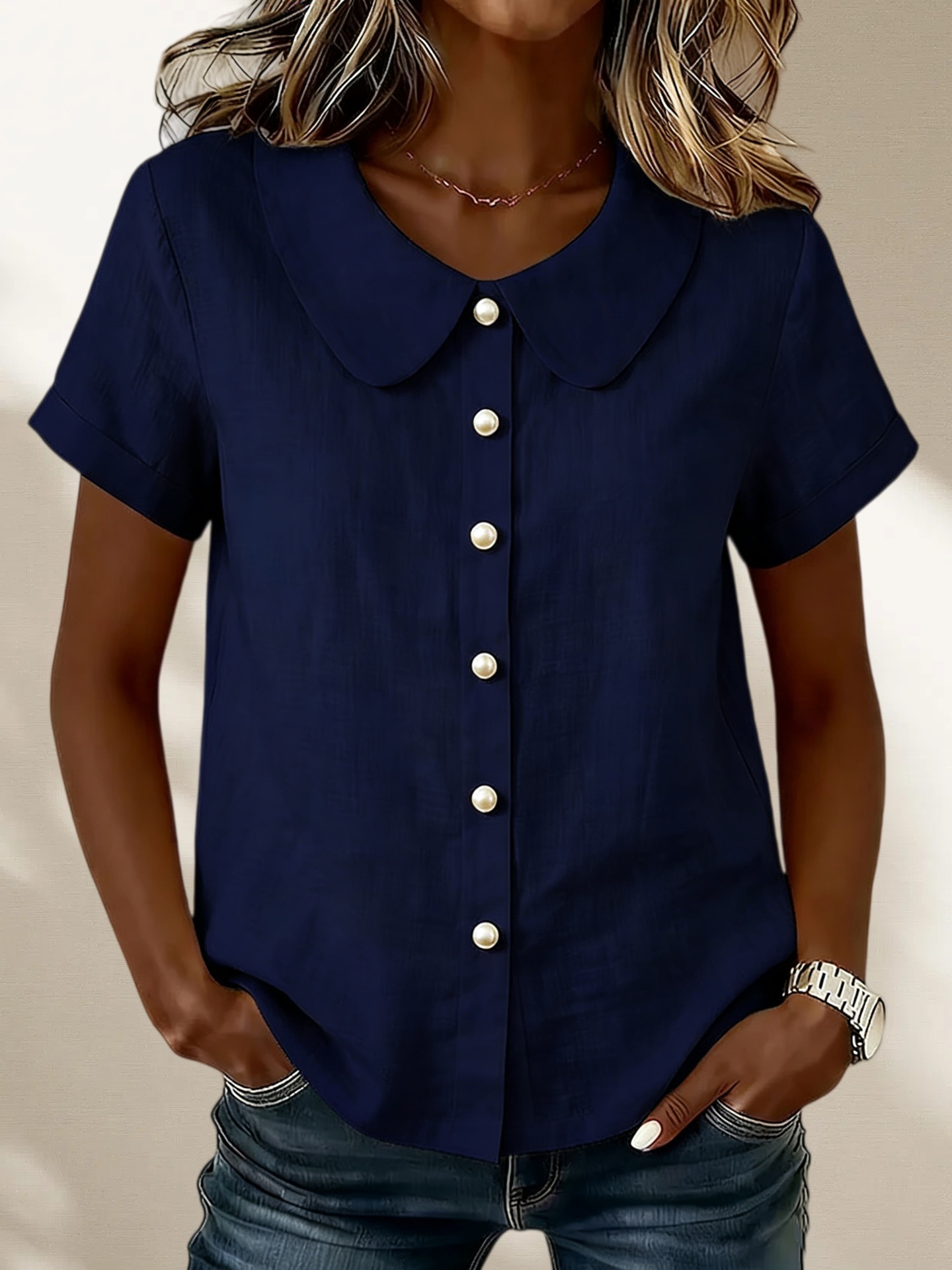 Mother’s Day Gift❤️Minimal Peter Pan Collar Button Shirt