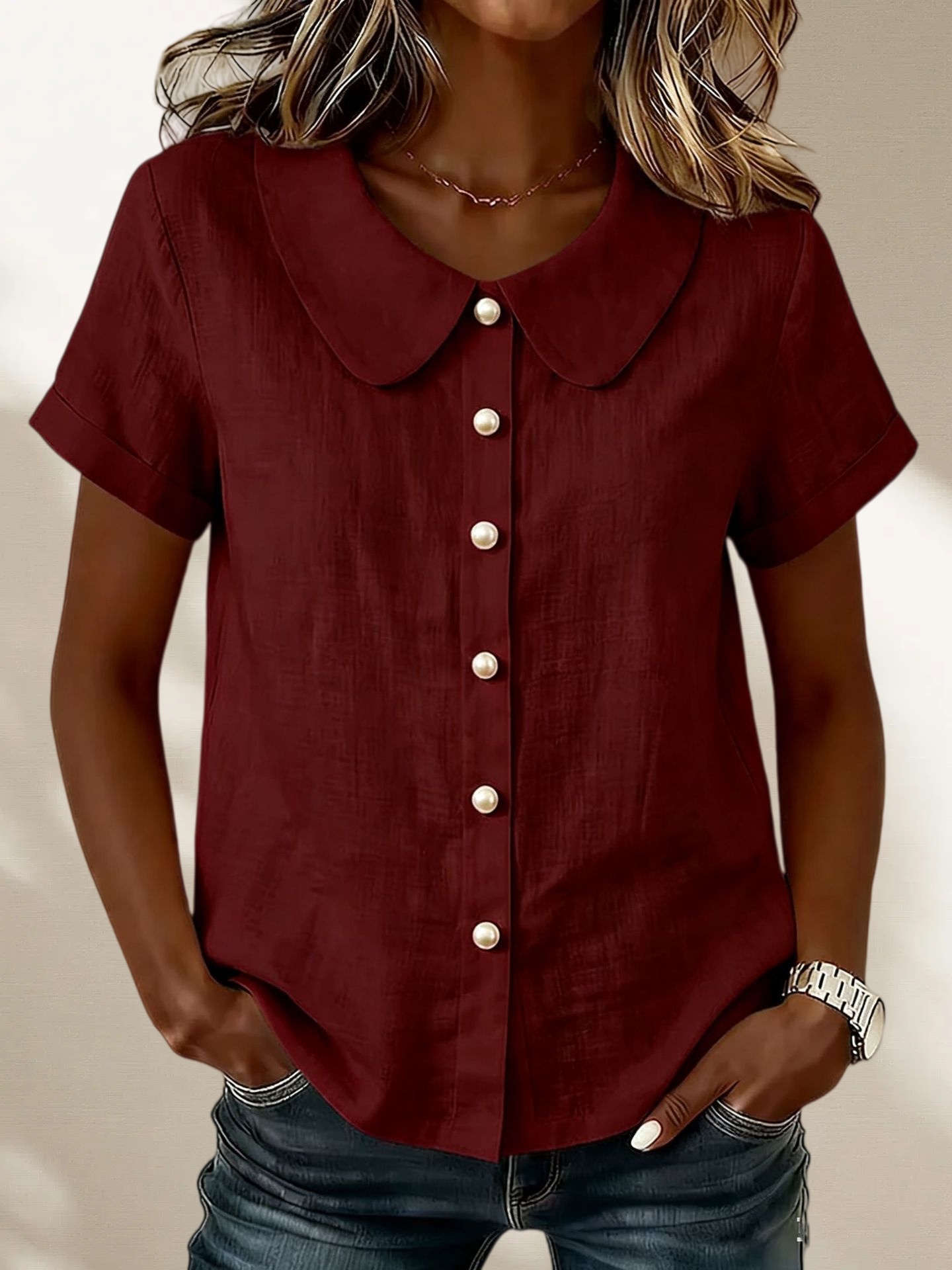 Mother’s Day Gift❤️Minimal Peter Pan Collar Button Shirt