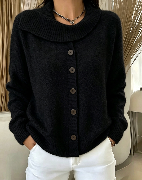 Women's Vintage Shawl Collar Button-Up Oversized Knit Cardigan