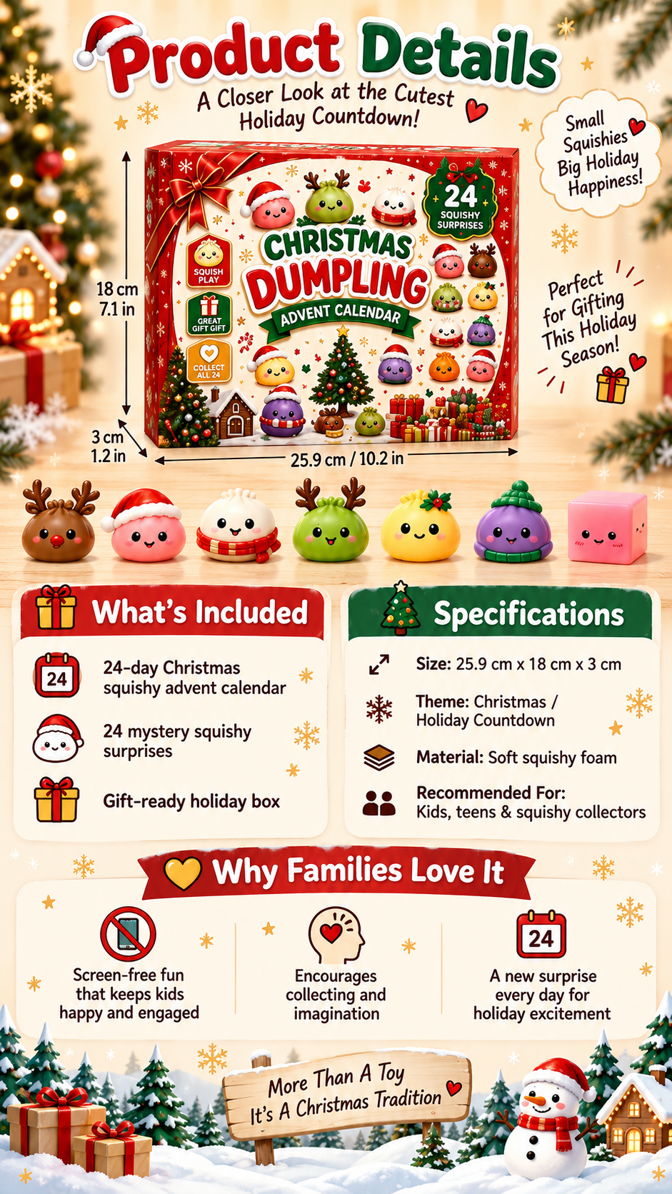 🎅2026 Christmas Squishy Advent Calendar - 24 Days Dumpling Squishies Toys