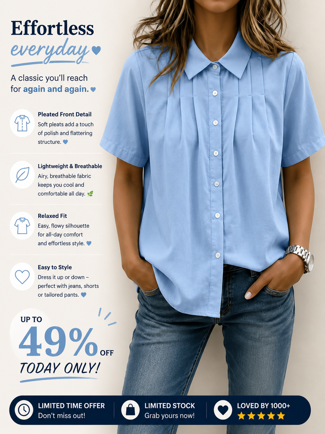 Limited-Time Offer: 49% OFF🔥Women’s Cotton Linen Pleated Button-Up Shirt
