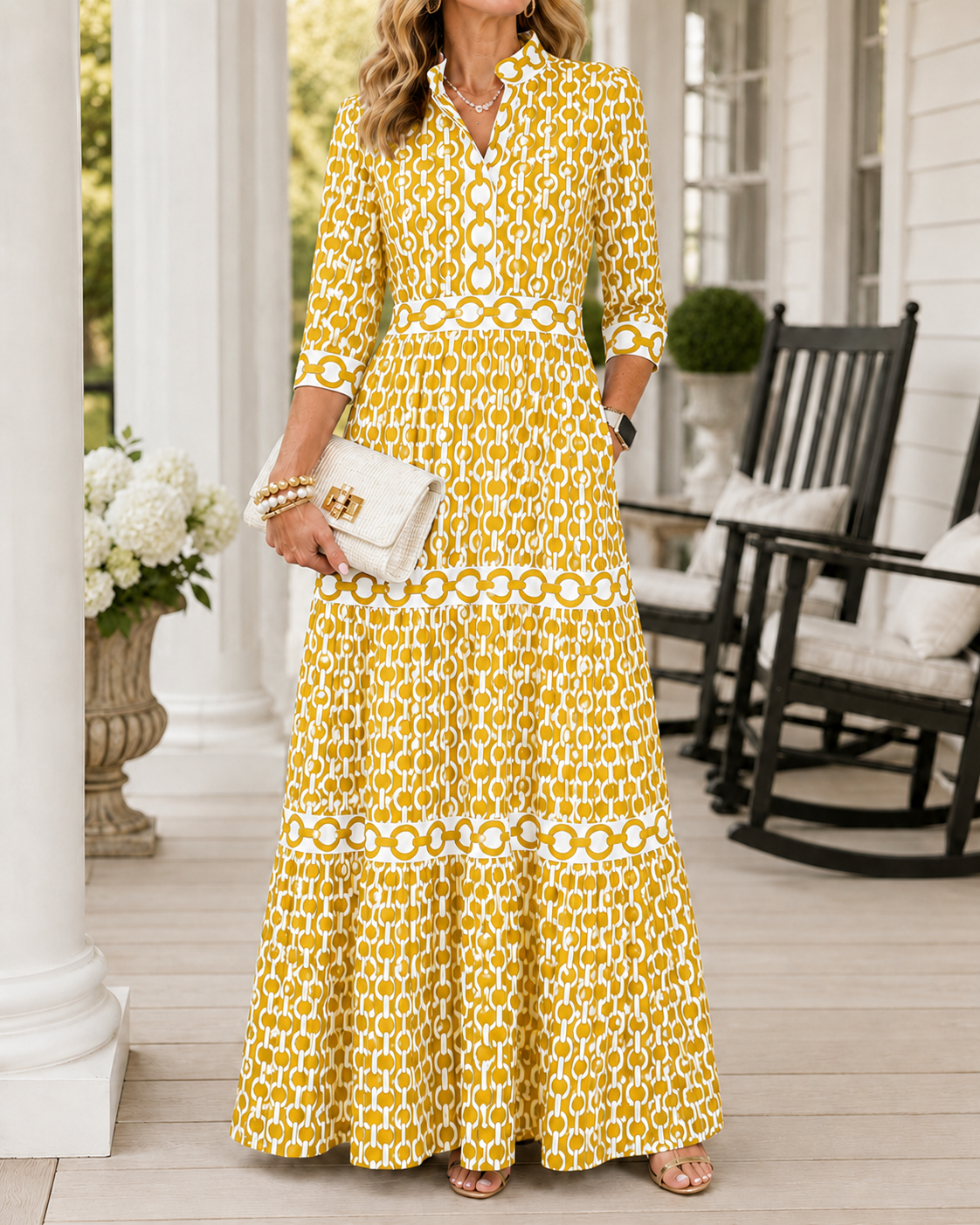 Today 49% off🔥Women’s Chain Print Button-Up Tiered Maxi Dress