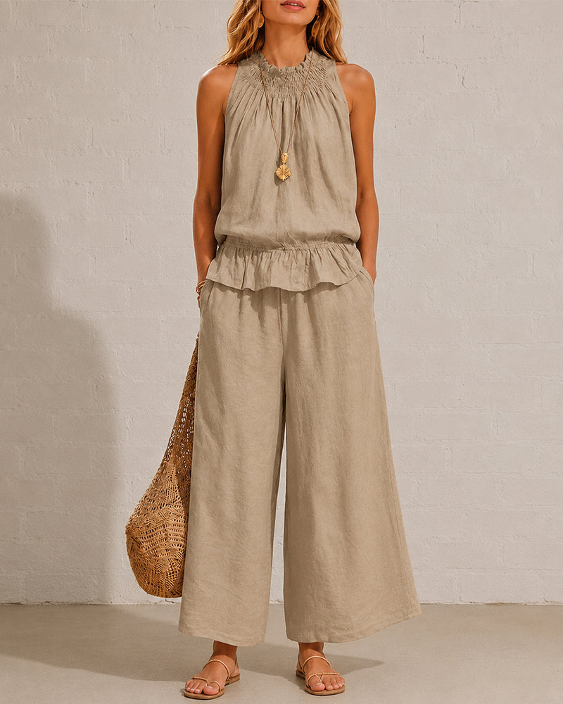 Effortless Cotton-Linen Sleeveless Two-Piece Set