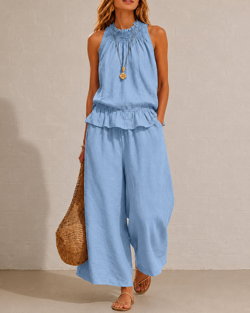 Effortless Cotton-Linen Sleeveless Two-Piece Set