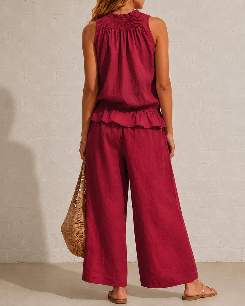 Effortless Cotton-Linen Sleeveless Two-Piece Set
