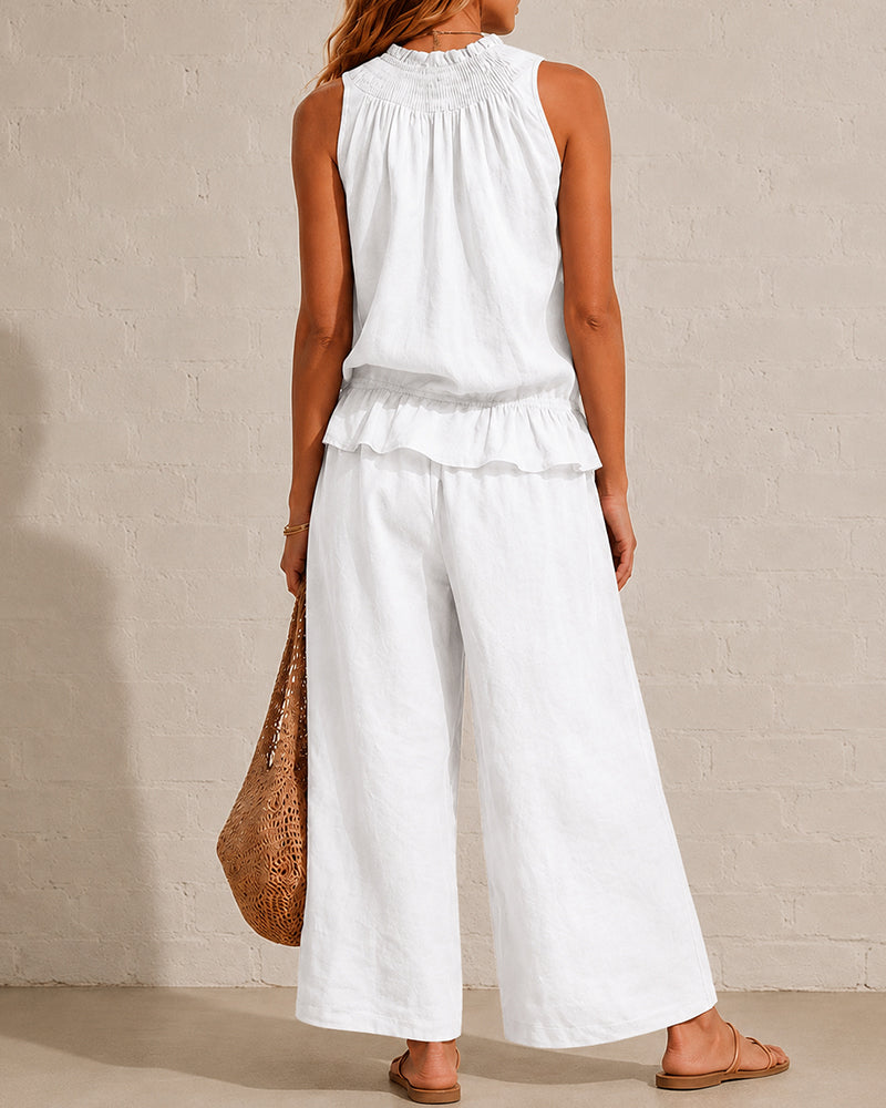 Effortless Cotton-Linen Sleeveless Two-Piece Set