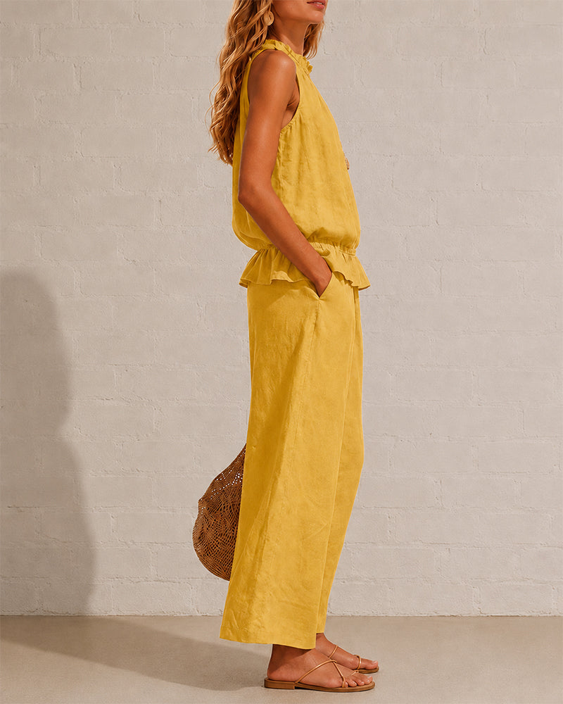 Effortless Cotton-Linen Sleeveless Two-Piece Set