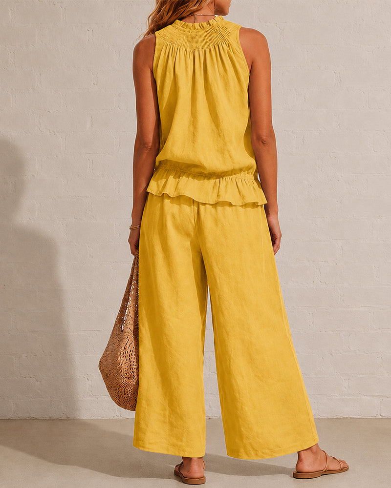 Effortless Cotton-Linen Sleeveless Two-Piece Set