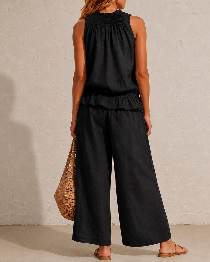 Effortless Cotton-Linen Sleeveless Two-Piece Set