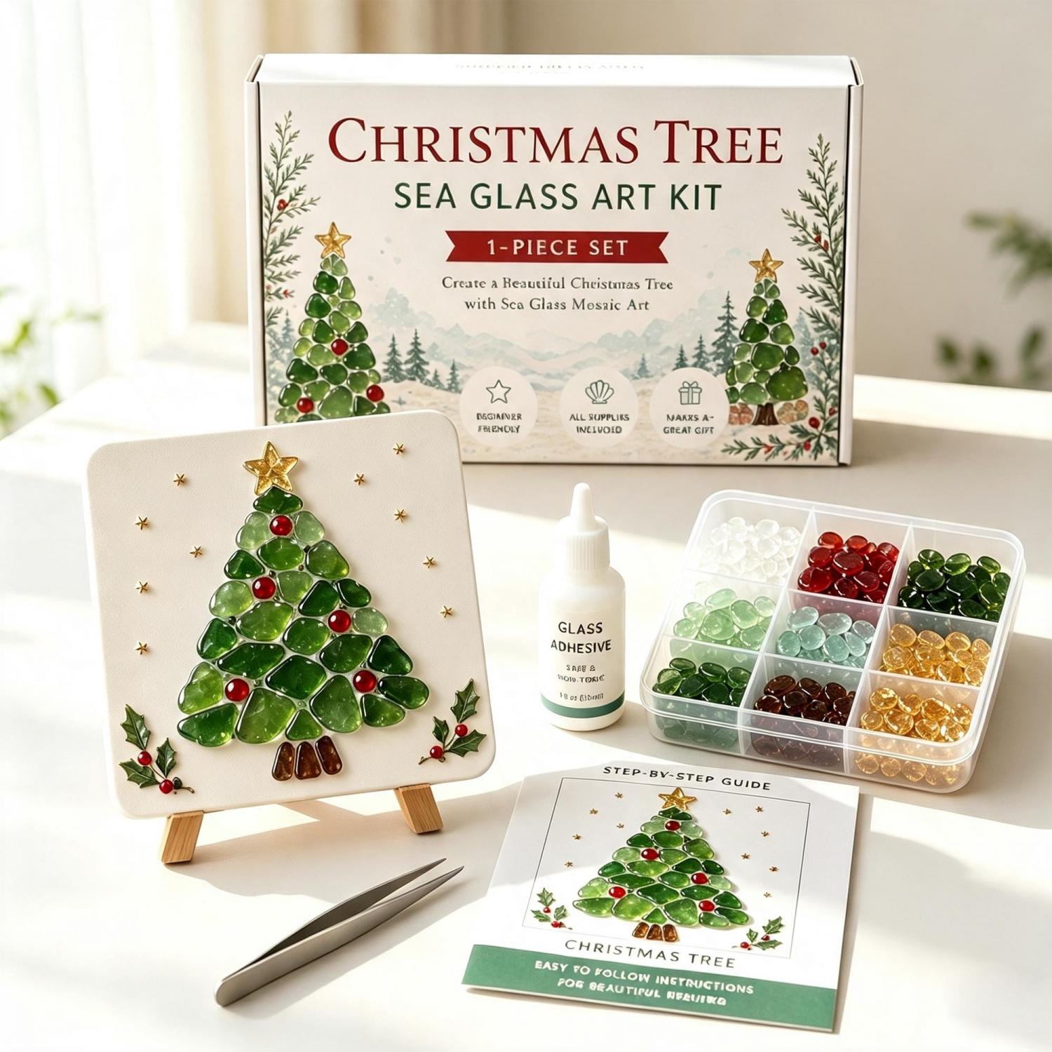 DIY Christmas Sea Glass Art Kit – 13 Festive Designs for Holiday Crafts & Home Décor