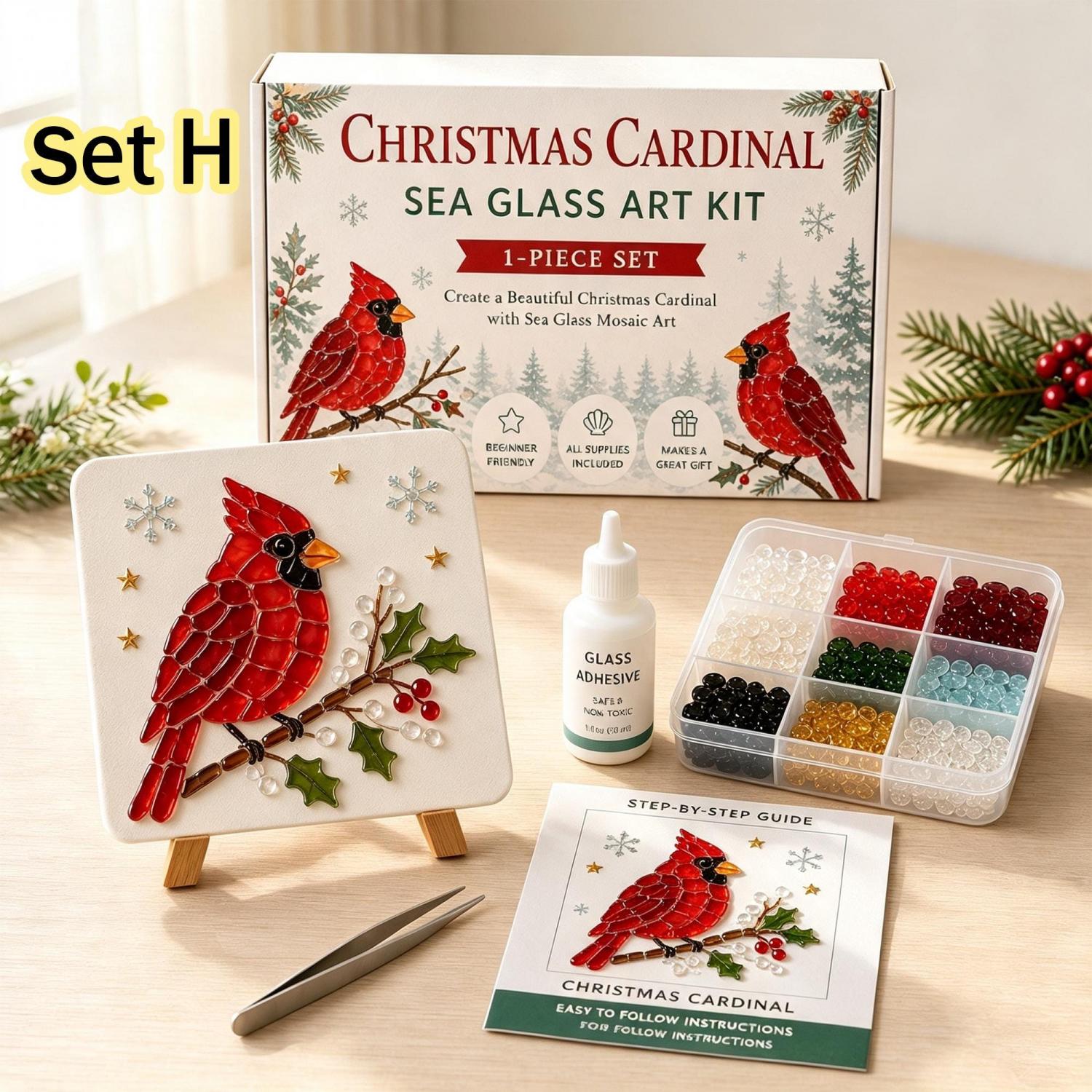 DIY Christmas Sea Glass Art Kit – 13 Festive Designs for Holiday Crafts & Home Décor