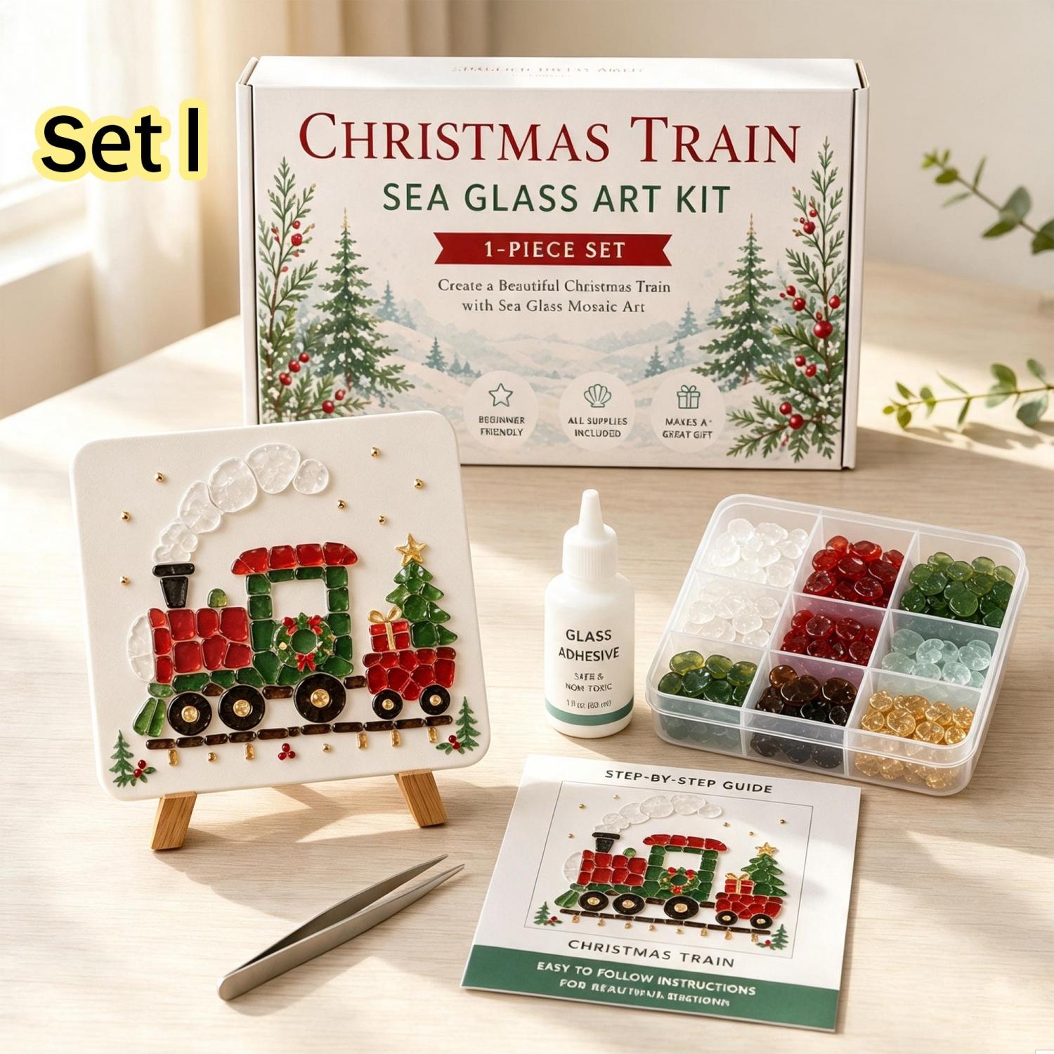 DIY Christmas Sea Glass Art Kit – 13 Festive Designs for Holiday Crafts & Home Décor