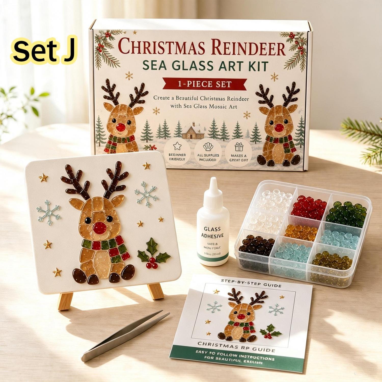 DIY Christmas Sea Glass Art Kit – 13 Festive Designs for Holiday Crafts & Home Décor