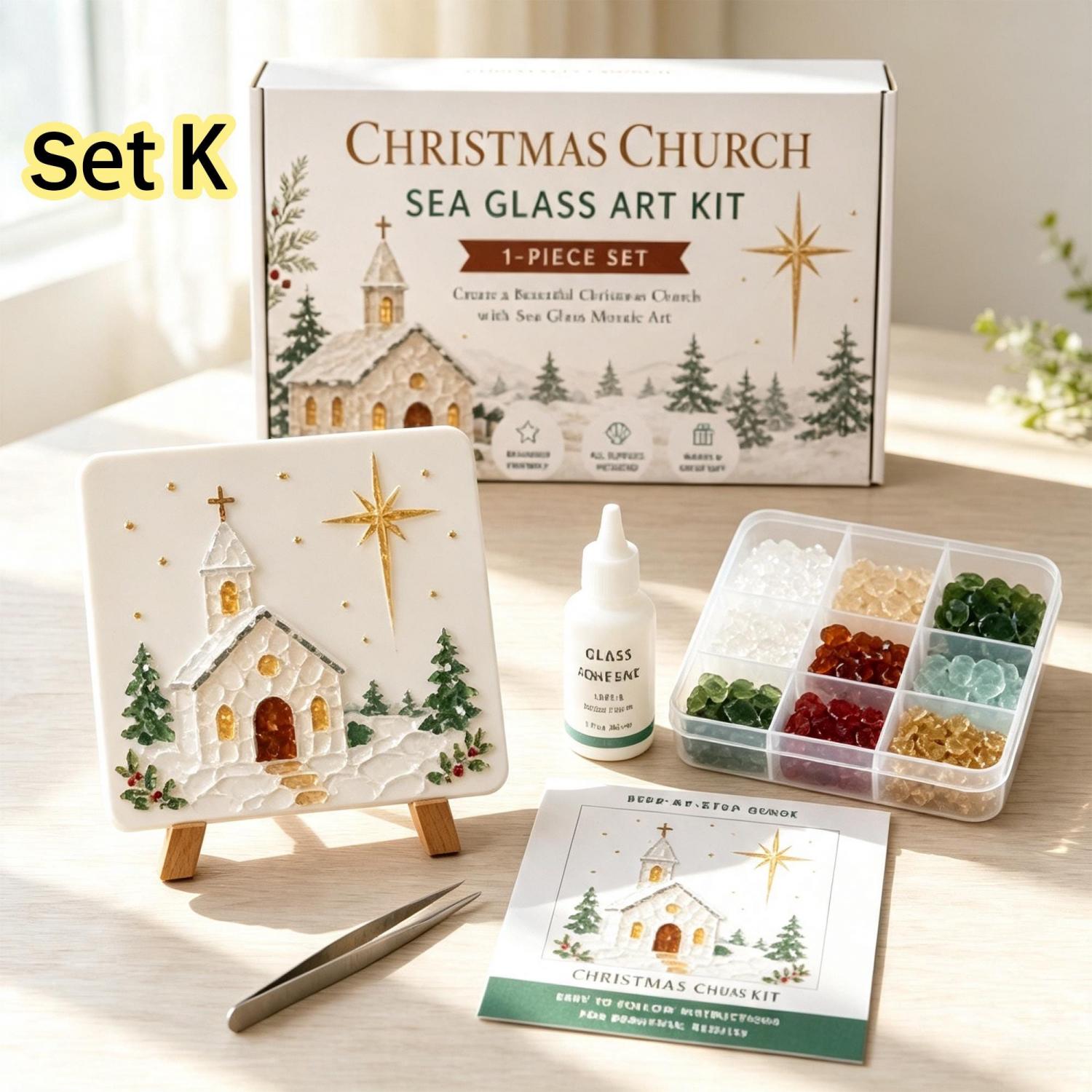 DIY Christmas Sea Glass Art Kit – 13 Festive Designs for Holiday Crafts & Home Décor